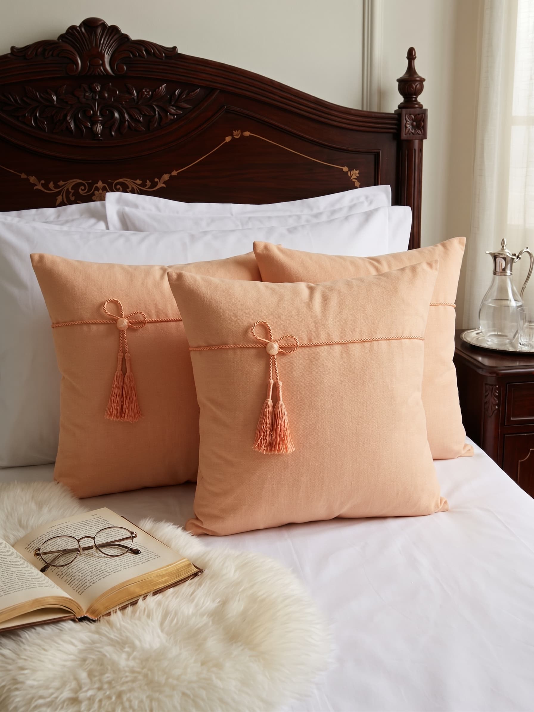 Peach Accent — Linen Cushion